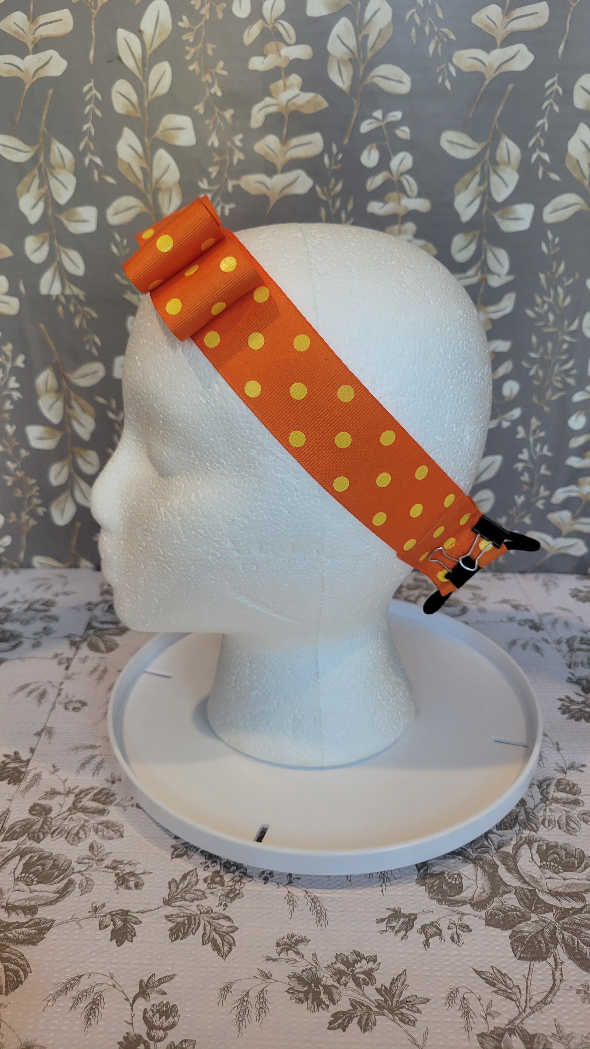 Orange hairband with Yellow Polkadots