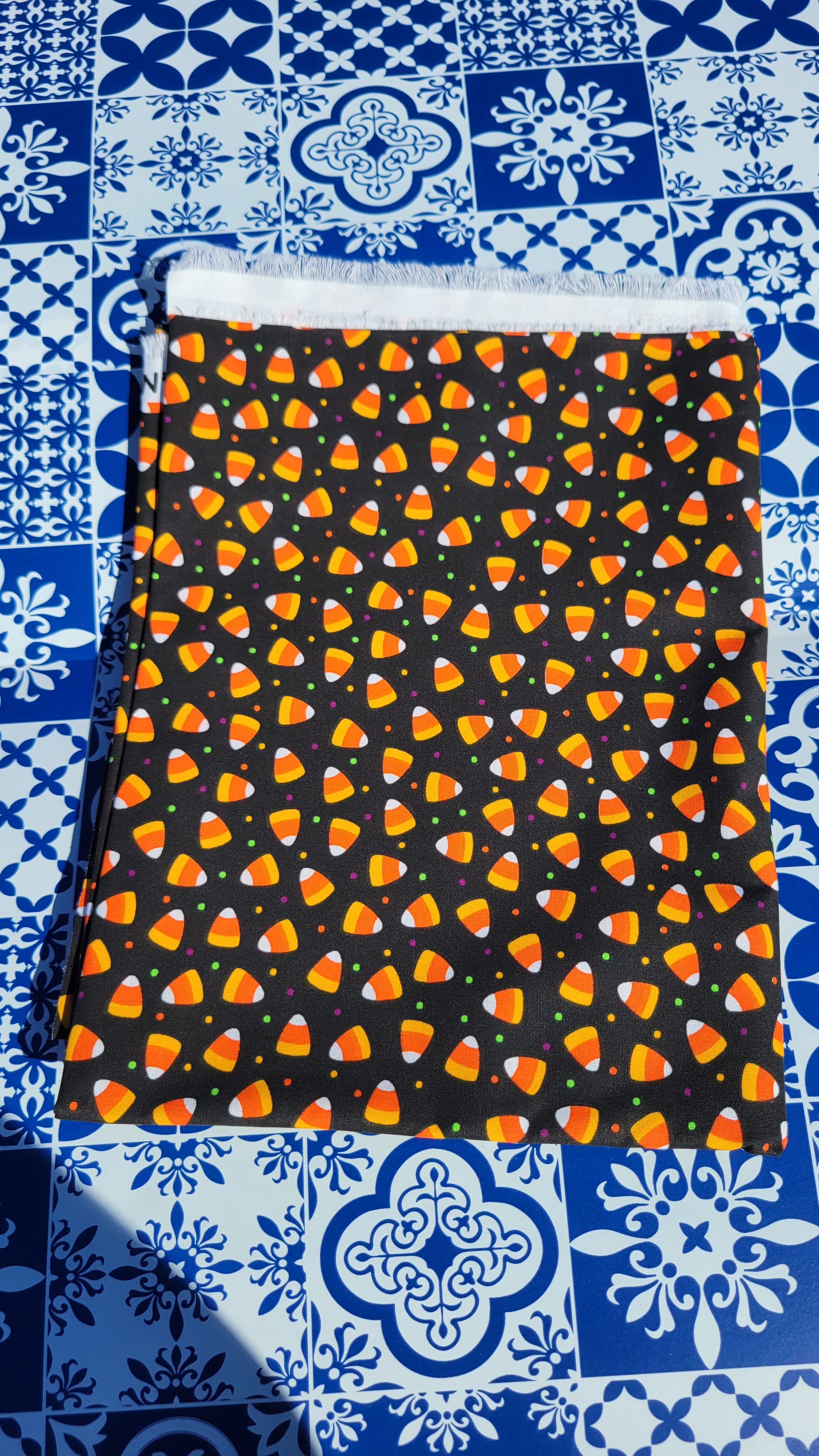 Candy Corn on Black Fabric