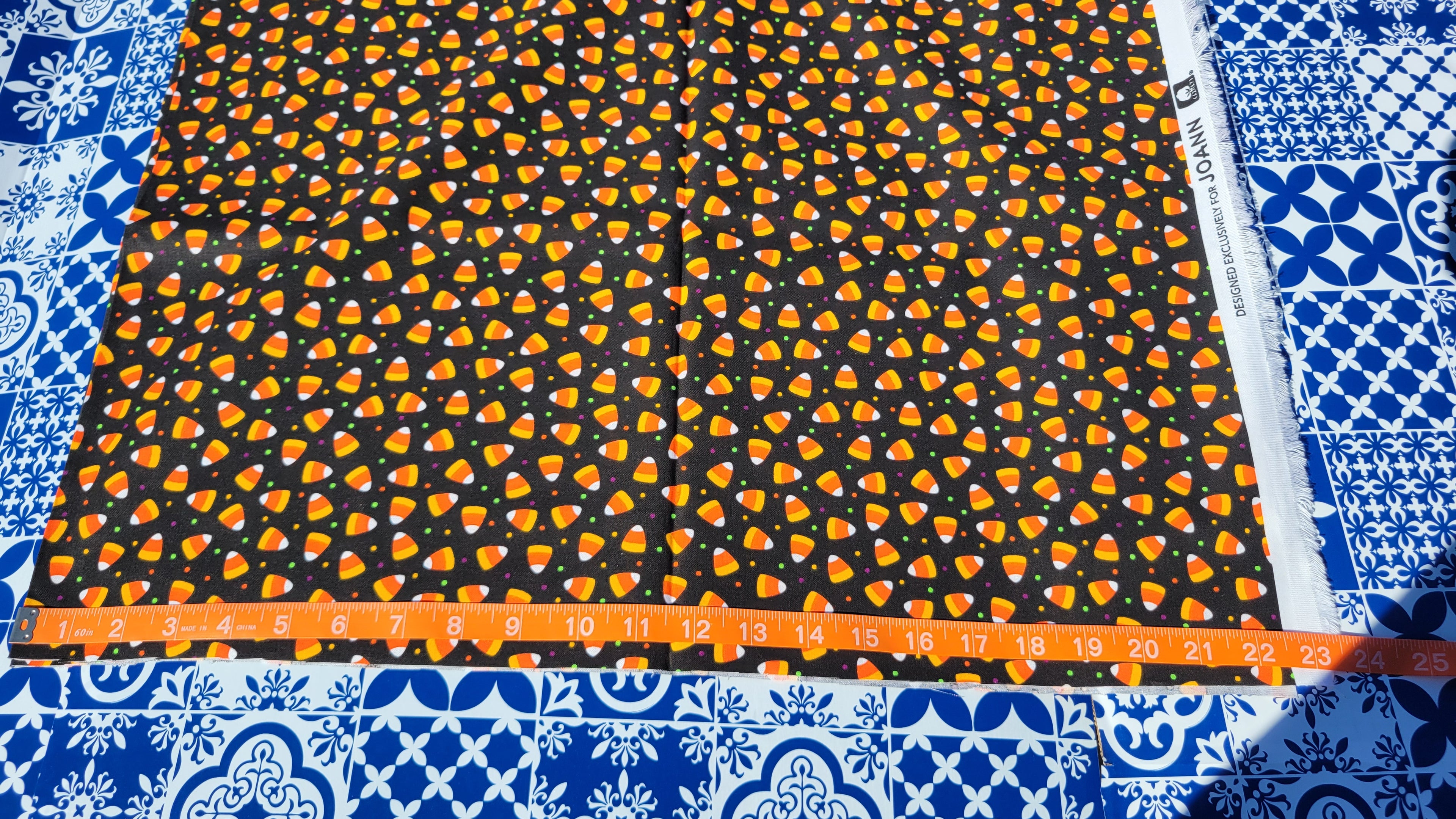 Candy Corn on Black Fabric