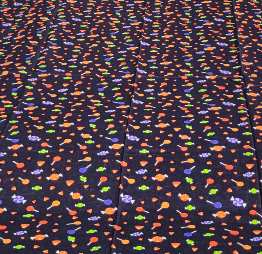 Mix Halloween Candy on Black Fabric