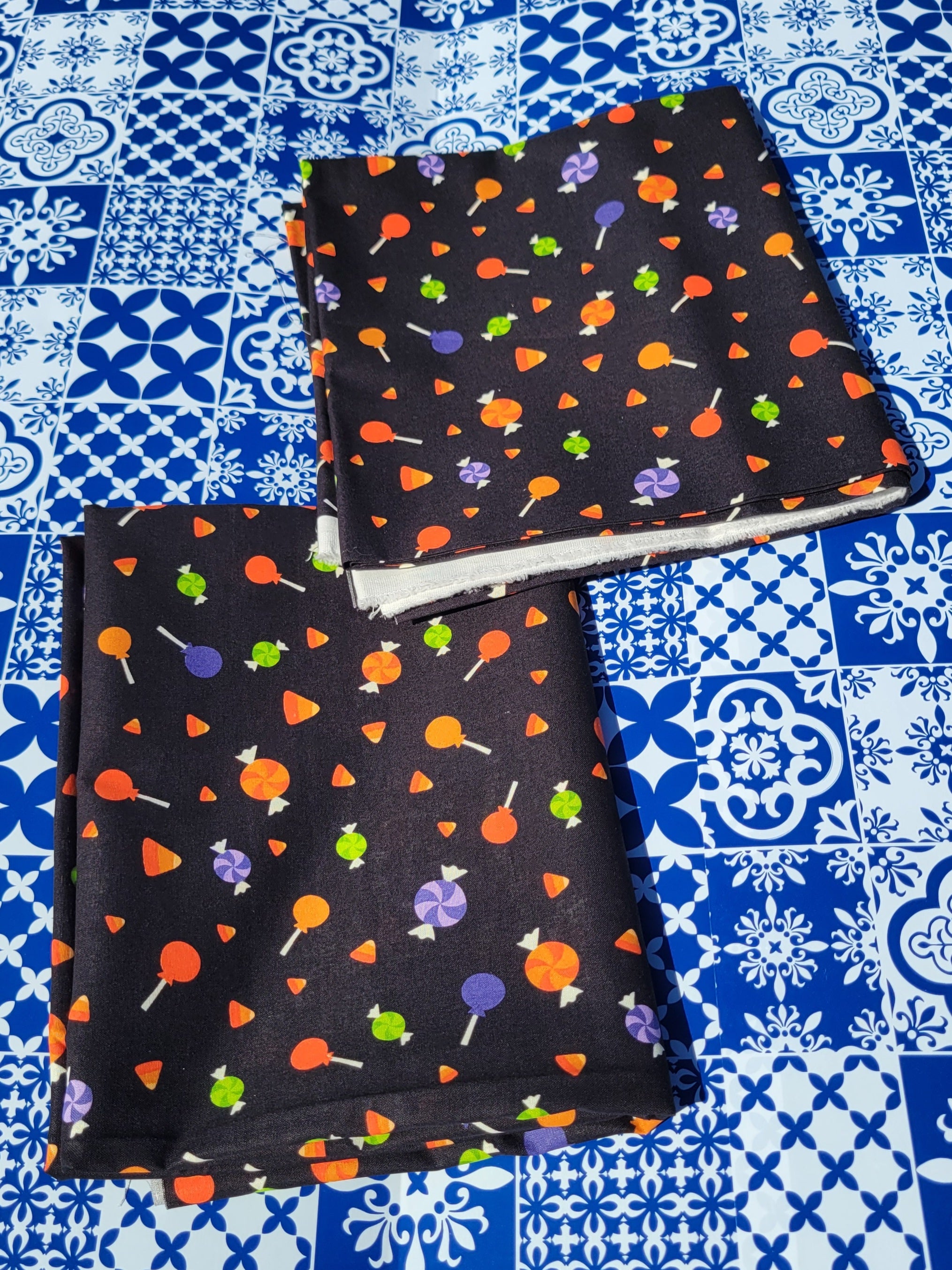 Mix Halloween Candy on Black Fabric