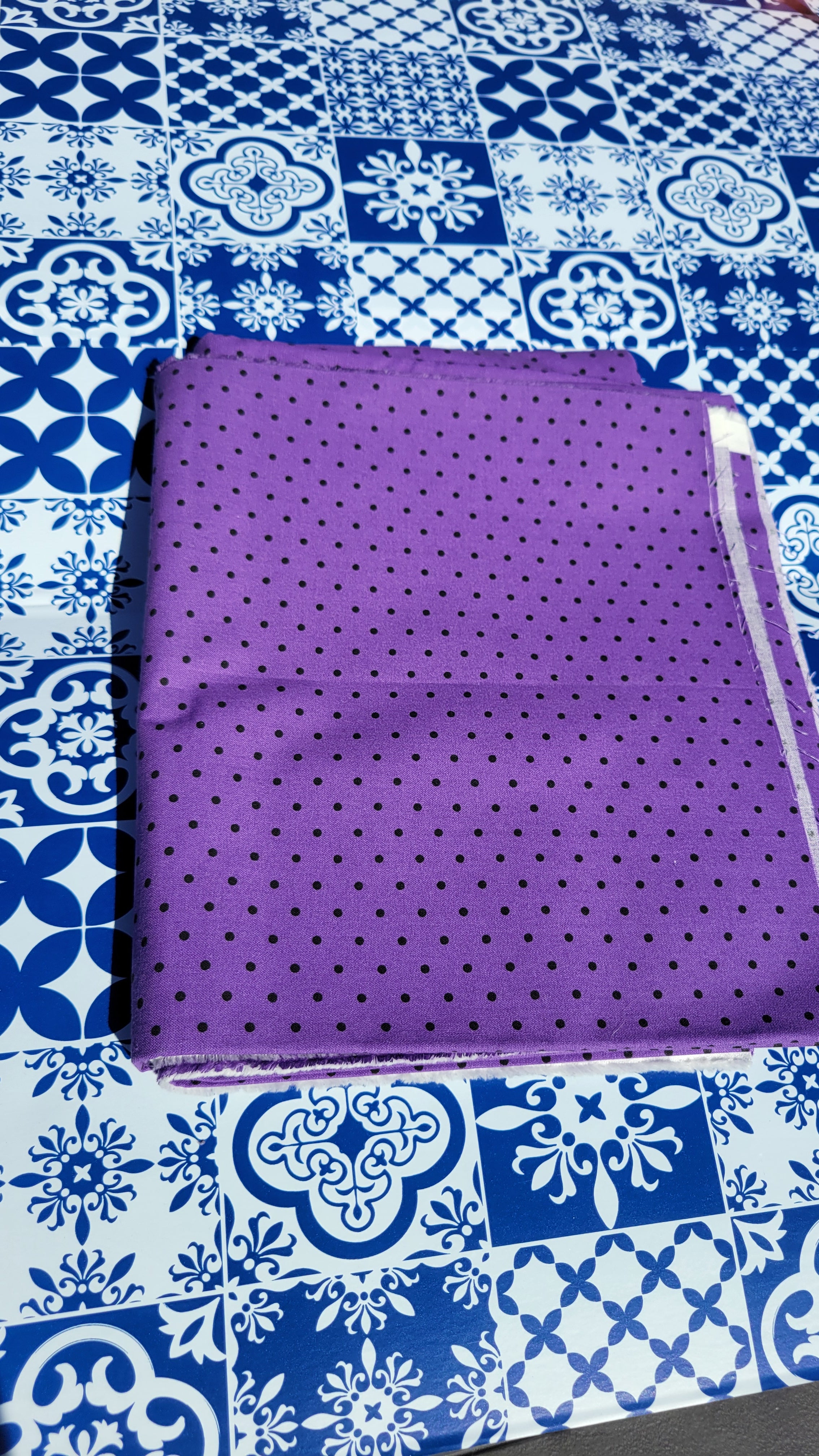Small Black dots on Purple Fabric