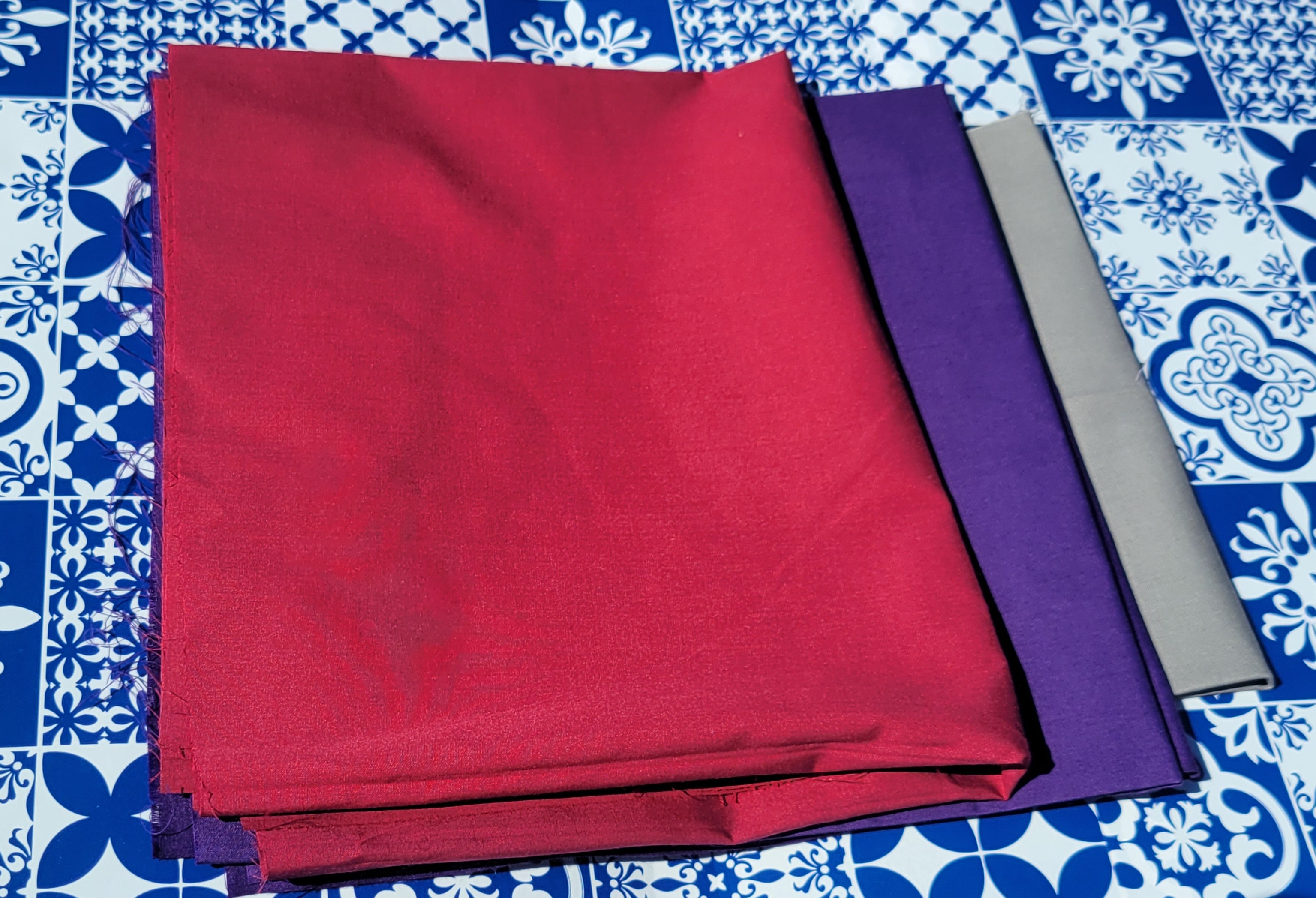Small Bundle of Burgundy Red, Dark Purple, and Gray Fabric
